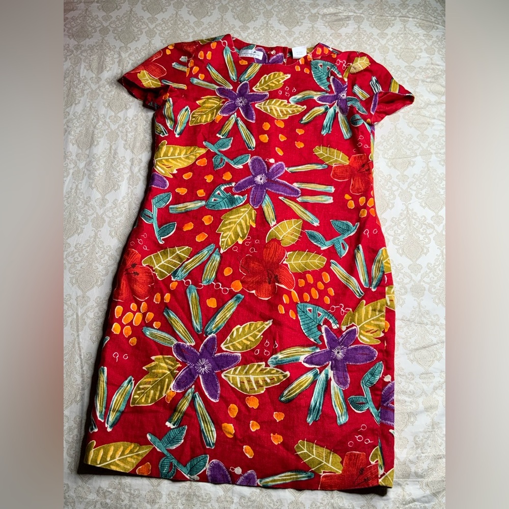 Liz Claiborne 100% Linen Floral Dress, Size 6 Made in Korea